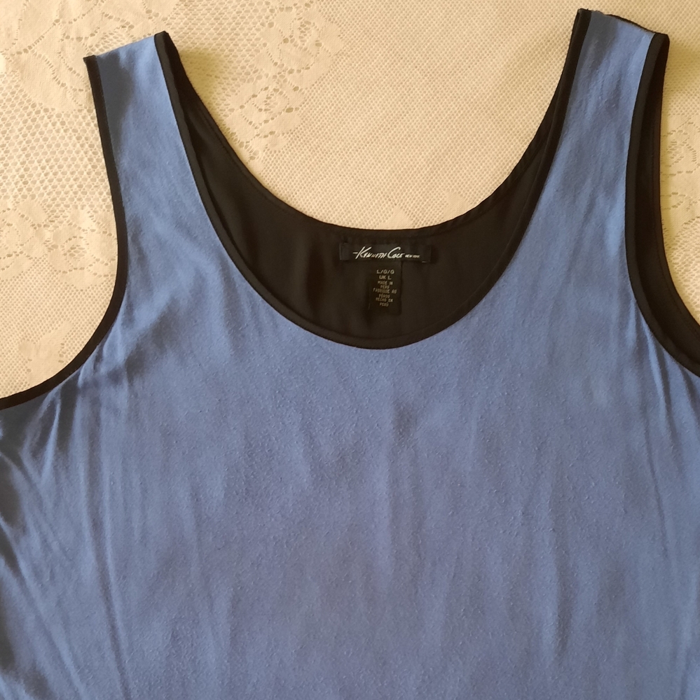 Womans Blue Sleeveless Top with Black Trim